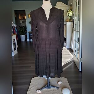 Anthropologie Amadi Rossi Black Long Sleeve Cottage Ruffle Prairie Dress Size XS